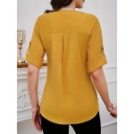 Women Solid Roll Up Sleeve Blouse