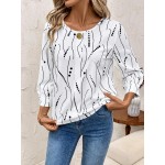 Women s Autumn Winter Button Decorated Print Shirt