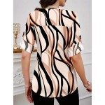 Women s Decorative Button Full Print Roll Tab Sleeve Shirt