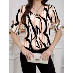 Women s Decorative Button Full Print Roll Tab Sleeve Shirt