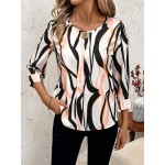 Women s Decorative Button Full Print Roll Tab Sleeve Shirt