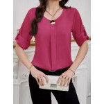 Women s Casual Rolled Sleeve Loose Elegant Blouse For Work Summer