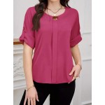 Women s Casual Rolled Sleeve Loose Elegant Blouse For Work Summer