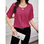 Women s Casual Rolled Sleeve Loose Elegant Blouse For Work Summer