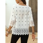 Ladies Patchwork Lace Round Neck Blouse