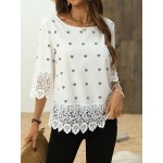 Ladies Patchwork Lace Round Neck Blouse