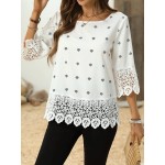 Ladies Patchwork Lace Round Neck Blouse