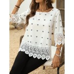 Ladies Patchwork Lace Round Neck Blouse