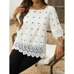 Ladies Patchwork Lace Round Neck Blouse