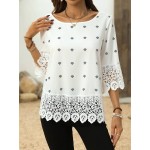 Ladies Patchwork Lace Round Neck Blouse