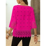 Round Neck Solid Color Lace Patchwork Elegant Summer Blouse