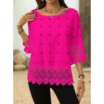 Round Neck Solid Color Lace Patchwork Elegant Summer Blouse