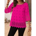 Round Neck Solid Color Lace Patchwork Elegant Summer Blouse