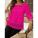 Round Neck Solid Color Lace Patchwork Elegant Summer Blouse