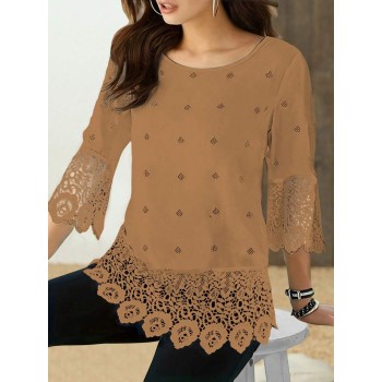 Vacation Leisure Geometric Printed Lace Spliced Shirt