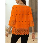 Women Lace Splicing 3 4 Sleeve Summer Blouse