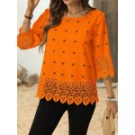 Women Lace Splicing 3 4 Sleeve Summer Blouse