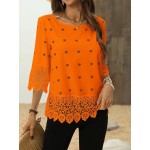 Women Lace Splicing 3 4 Sleeve Summer Blouse