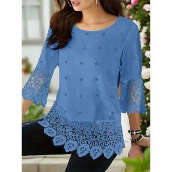 Women Lace Patchwork 3 4 Sleeve Summer Shirt