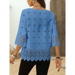 Women Lace Patchwork 3 4 Sleeve Summer Shirt