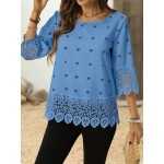 Women Lace Patchwork 3 4 Sleeve Summer Shirt