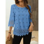 Women Lace Patchwork 3 4 Sleeve Summer Shirt