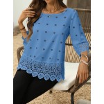 Women Lace Patchwork 3 4 Sleeve Summer Shirt