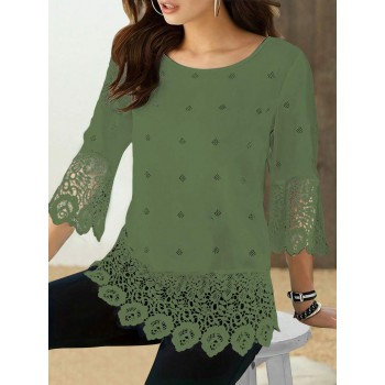 Holiday Leisure Geometric Printed Lace Spliced Shirt