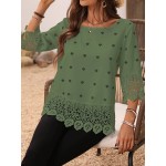 Holiday Leisure Geometric Printed Lace Spliced Shirt