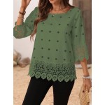 Holiday Leisure Geometric Printed Lace Spliced Shirt