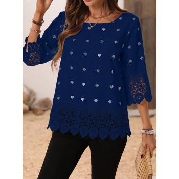 Mid Length Sleeve Hollow Out Minimalist Blouse Casual Daily Wear