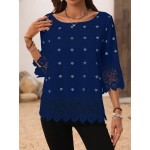 Mid Length Sleeve Hollow Out Minimalist Blouse Casual Daily Wear