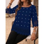 Mid Length Sleeve Hollow Out Minimalist Blouse Casual Daily Wear