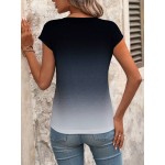 Gradient V Neck Short Sleeve T Shirt For Summer