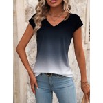 Gradient V Neck Short Sleeve T Shirt For Summer