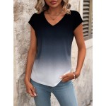 Gradient V Neck Short Sleeve T Shirt For Summer