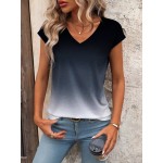 Gradient V Neck Short Sleeve T Shirt For Summer