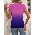 Women s Summer Ombre V Neck Short Sleeve Casual T Shirt