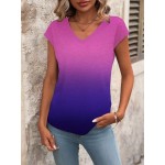 Women s Summer Ombre V Neck Short Sleeve Casual T Shirt