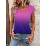 Women s Summer Ombre V Neck Short Sleeve Casual T Shirt