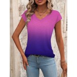 Women s Summer Ombre V Neck Short Sleeve Casual T Shirt