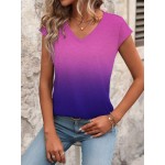 Women s Summer Ombre V Neck Short Sleeve Casual T Shirt