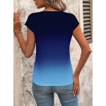 Women s Summer Ombre V Neck Short Sleeve Casual T Shirt