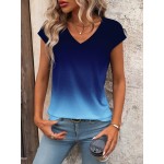 Women s Summer Ombre V Neck Short Sleeve Casual T Shirt