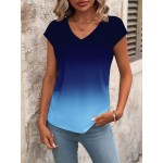 Women s Summer Ombre V Neck Short Sleeve Casual T Shirt