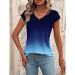 Women s Summer Ombre V Neck Short Sleeve Casual T Shirt