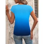 Women s Summer Ombre V Neck Short Sleeve Casual T Shirt