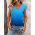 Women s Summer Ombre V Neck Short Sleeve Casual T Shirt