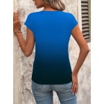 Women s Ombre V Neck Short Sleeve Casual T Shirt Summer