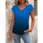 Women s Ombre V Neck Short Sleeve Casual T Shirt Summer